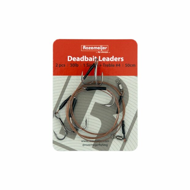 Deadbait Leaders 1x single +  treble 50cm 30lb 2pcs Rozemeijer
