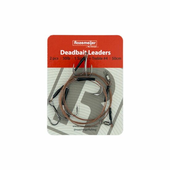 Deadbait Leaders 1x single + treble 50cm 30lb 2pcs Rozemeijer