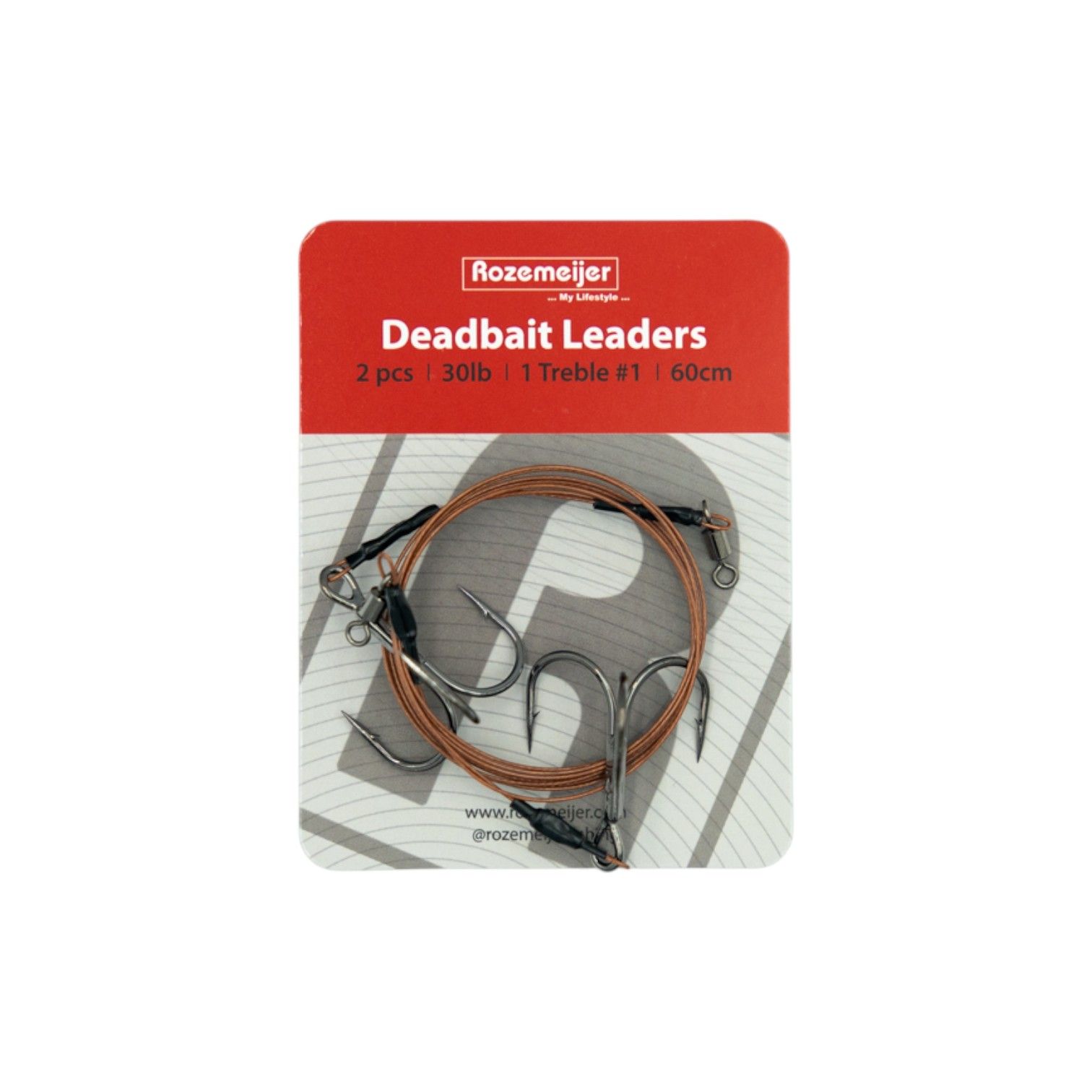 Deadbait Leaders 1x SZ1 treble 60cm 30lb 2pcs Rozemeijer